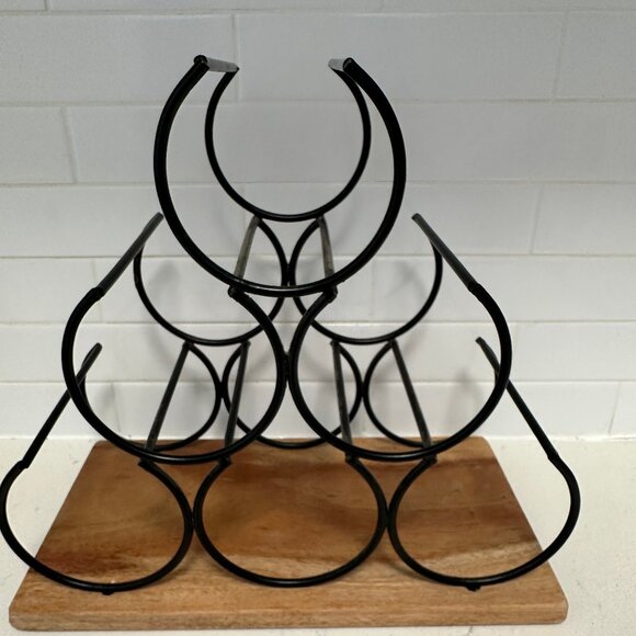 6 Bottle  Black Metal and Wood Base Wine Rack - Picture 1 of 1